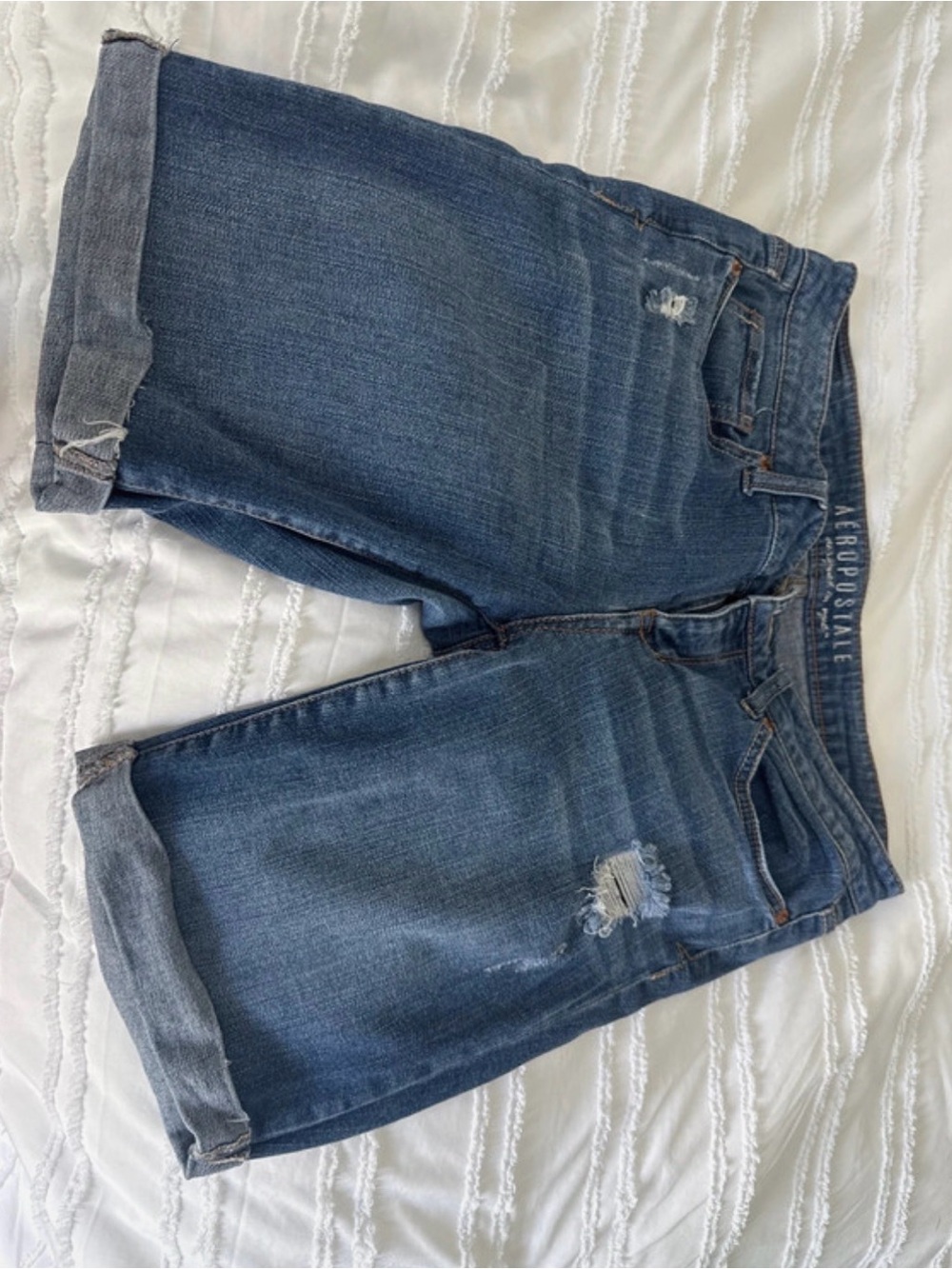 Aeropostale Men's Dark Blue Distressed Denim Shorts